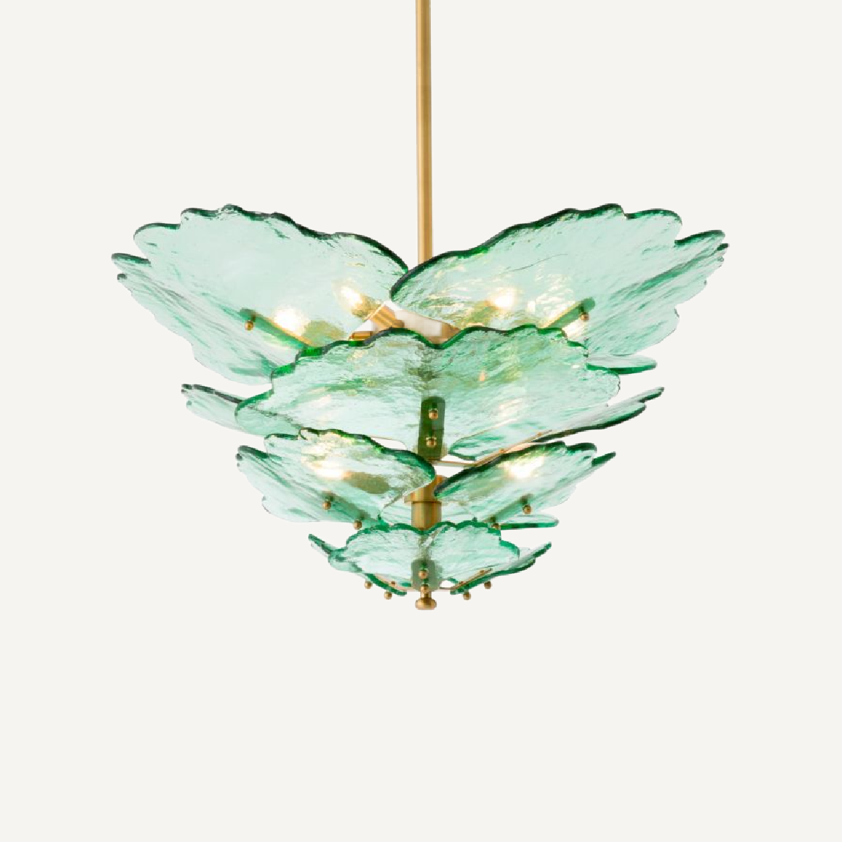 Lustre doré en verre transparent vert