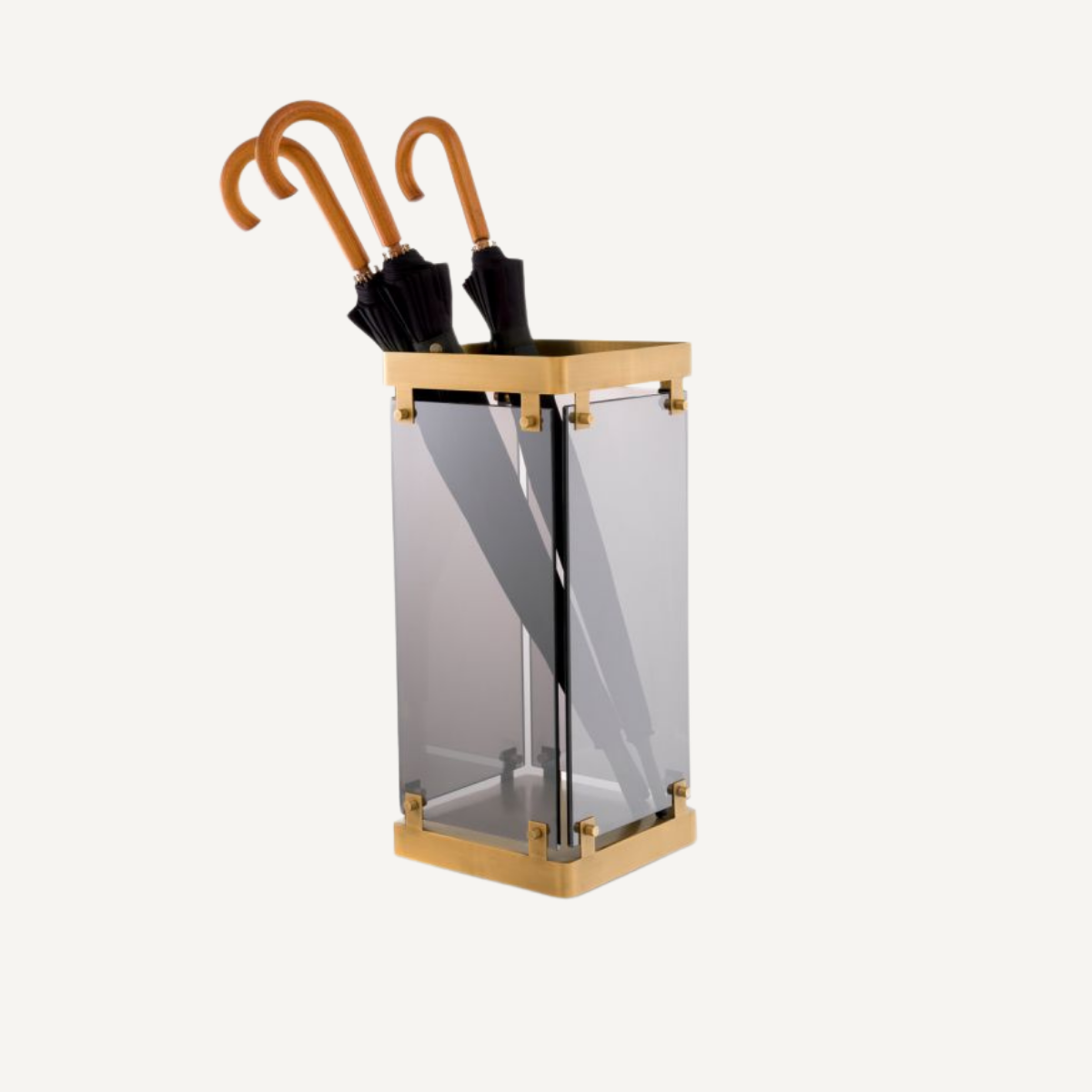 Porte-parapluie en laiton et verre fumé