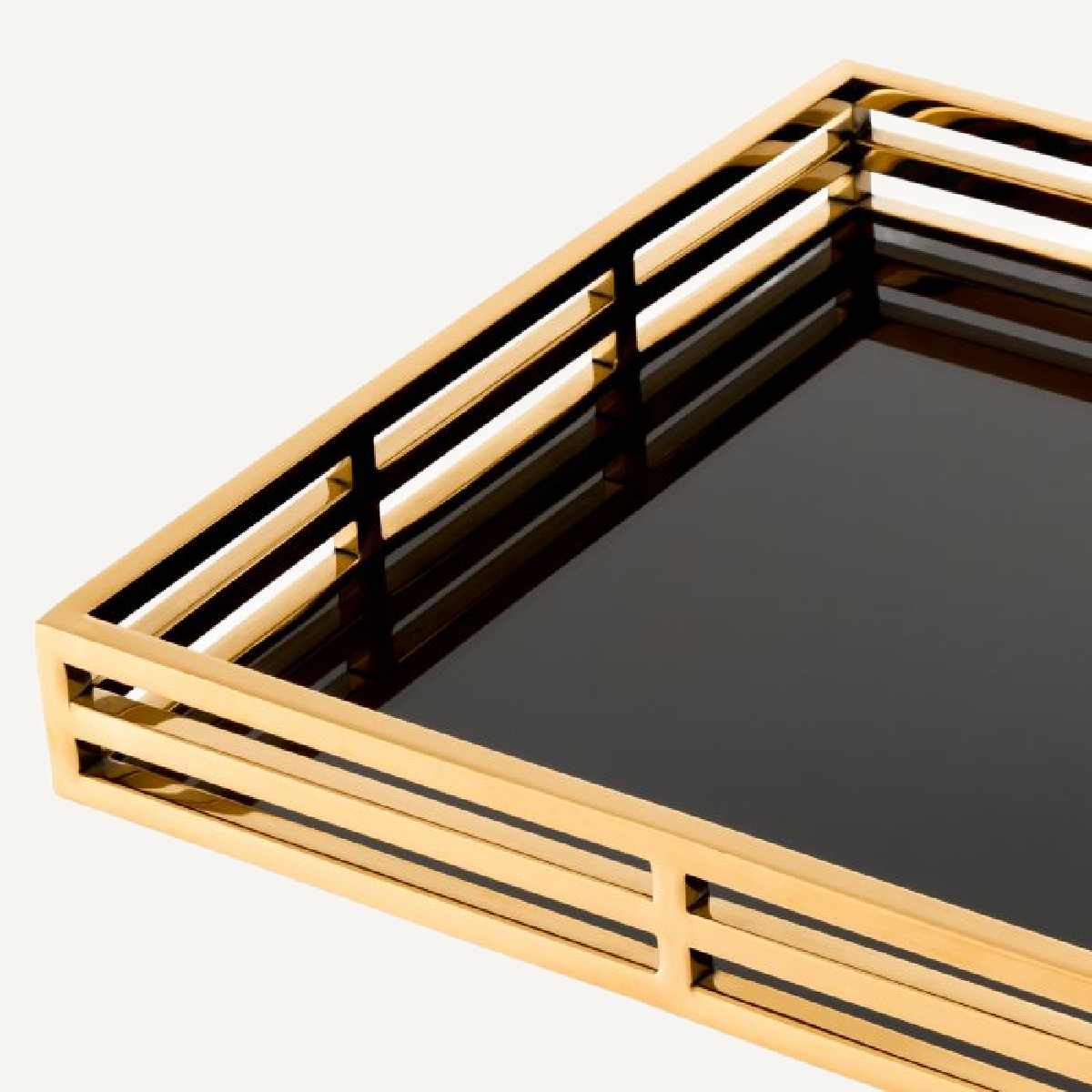 Plateau doré en verre noir
