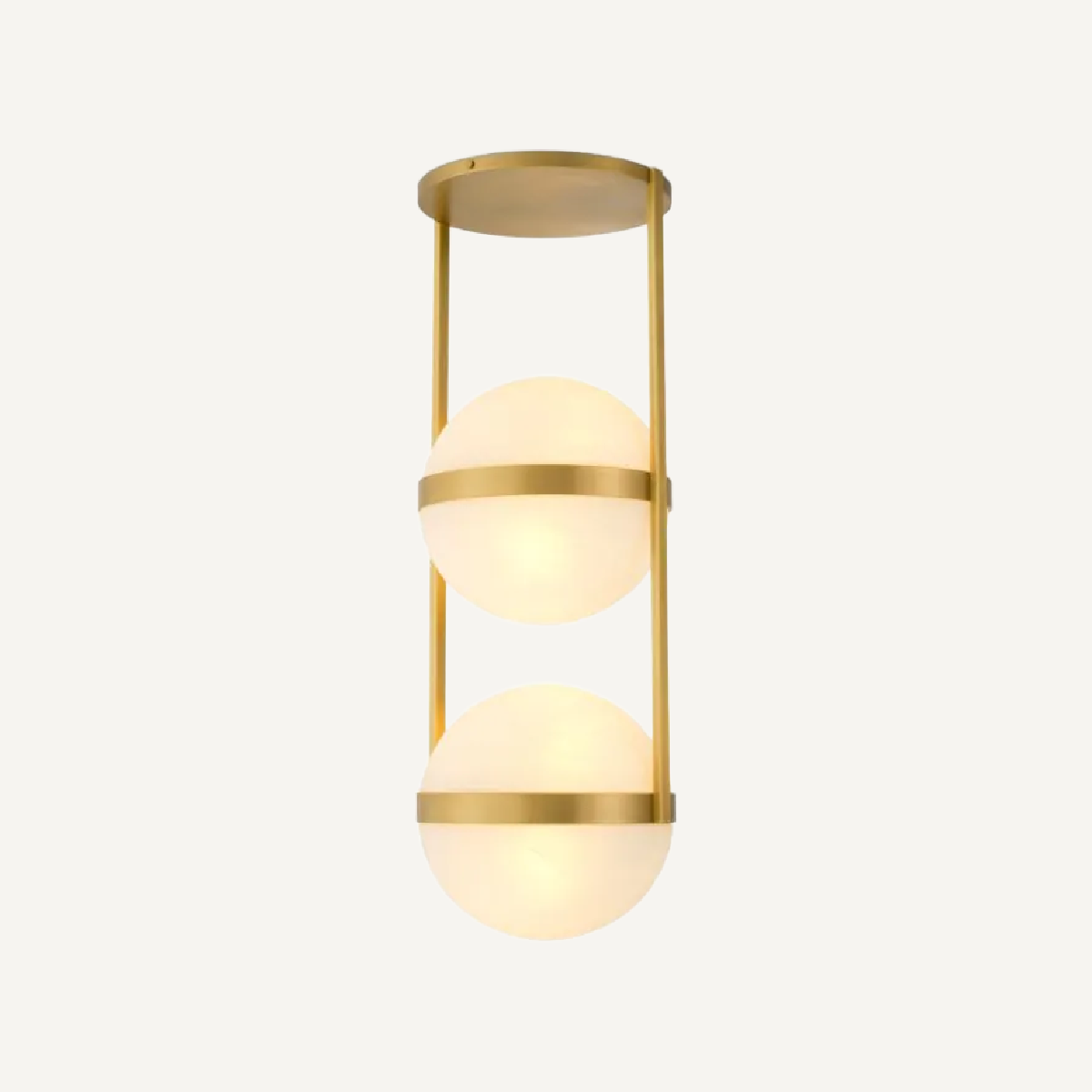 Plafonnier dorée en verre blanc