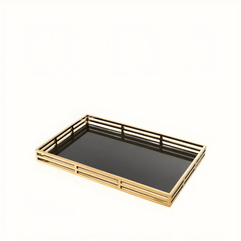 Plateau doré en verre noir