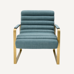 Blue Fabric Armchair Coastal Accent Chair Comfortable Lounge Seating