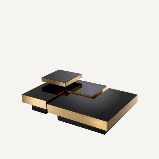 Table basse dorée en verre noir (lot de 4)