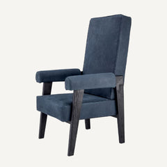Blue Nubuck Leather High Back Accent Chair Upholstered Lounge Armchair