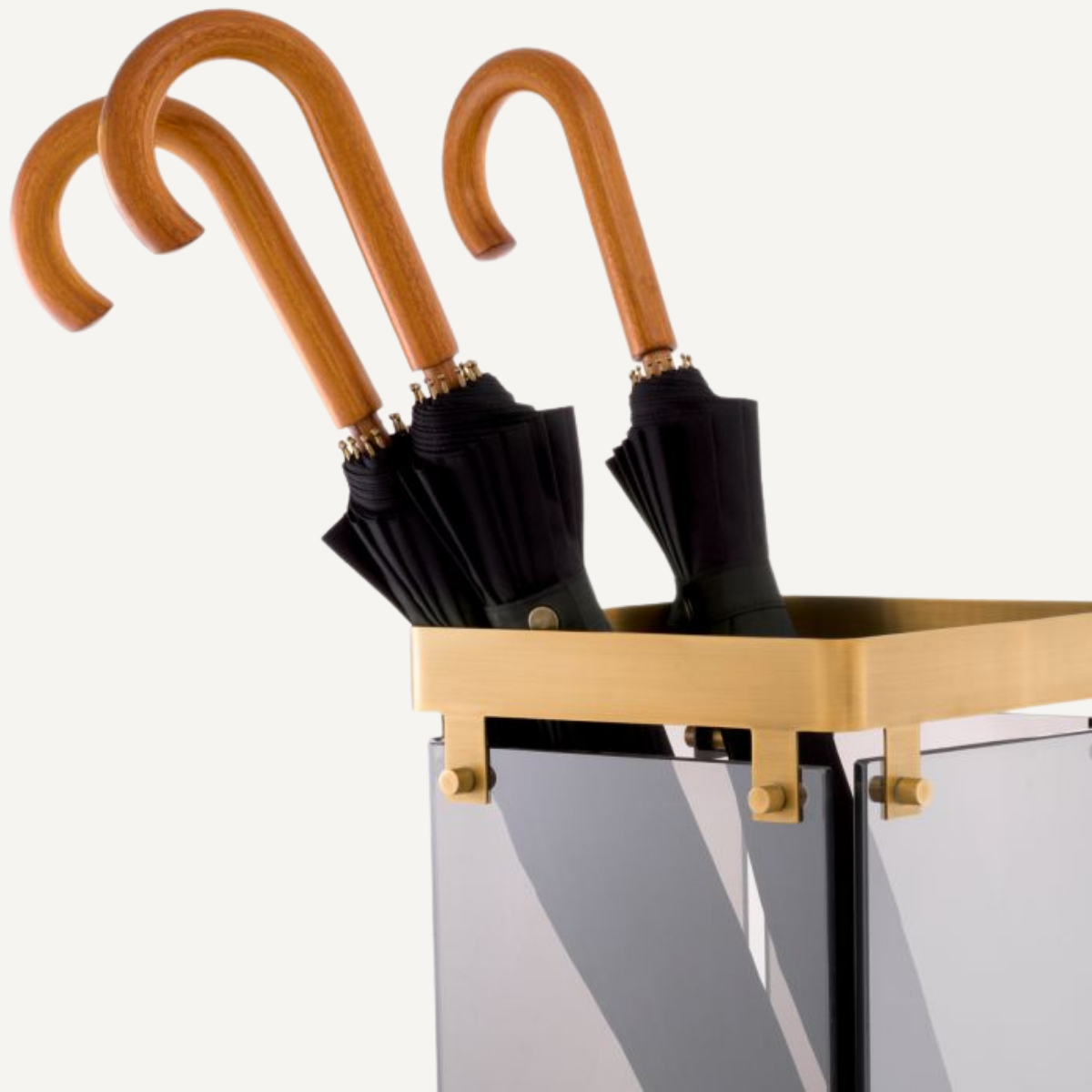 Porte-parapluie en laiton et verre fumé