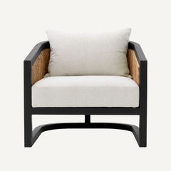 Cream Fabric and Natural Rattan Wicker Accent Chair Armchair