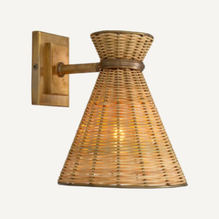 Gold Rattan Wall Sconce Natural Wicker Wall Light Decorative Indoor Lighting
