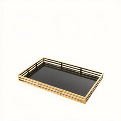 Black Glass Serving Tray with Gold Rim Luxury Decorative Tray for Home Entertaining