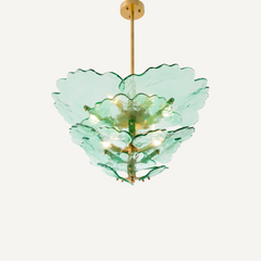 Green Clear Glass Gold Finish Chandelier Modern Pendant Light